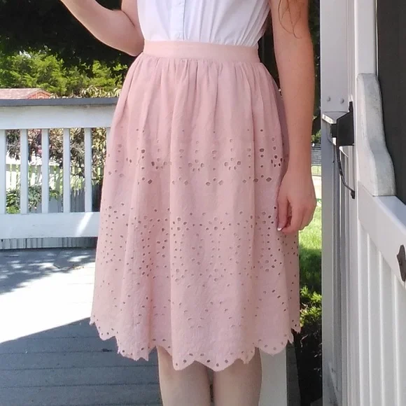 Forever 21 White Eyelet Midi Skirt Pale Pink Eyelet Balletcore
